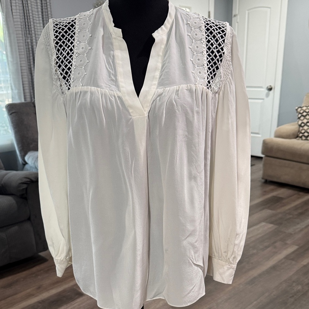 Sandro Ivory Blouse with Crochet Detail